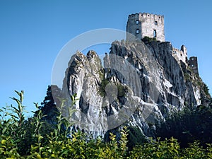 Ruins of the old Beckov castle on a high rock in Slovakia