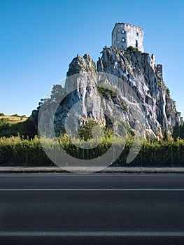 Ruins of the old Beckov castle on a high rock in Slovakia