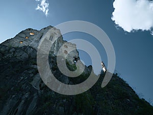 Ruins of the old Beckov castle on a high rock in Slovakia