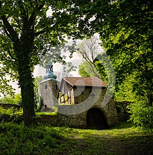 ruins of old church in Kaczawskie mountains in Lower Silesia in Poland