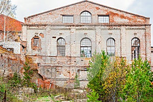 The ruins of an old glass factory of the 19th century, built in the Baroque style in the Siberian outback in the Krasnoyarsk