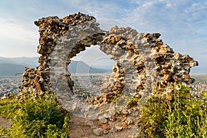 Ruins of old hungarian castle in Khust city, Ukraine