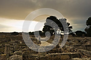 Ruins of old roman city of Nora, island of Sardinia