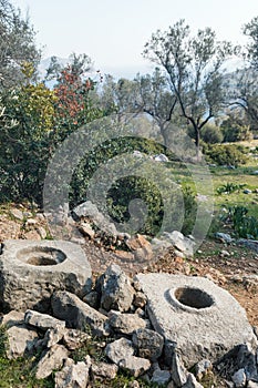 Ruins of old Roman Delikkemer aqueduct bridge at Lycian way