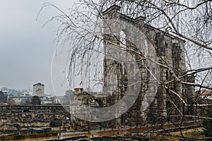 Ruins of old Roman theatre built in the late reign of Augustus in Aosta, Italy, some decades after the foundation of the city