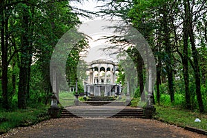 The ruins of the old Soviet sanatorium Medea, whose architecture which is basically a synthesis of Stalinist period classical