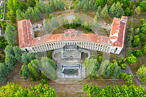 The ruins of the old Soviet sanatorium Miner, whose architecture which is basically a synthesis of Stalinist period