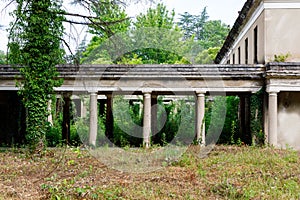 The ruins of the old Soviet sanatorium, whose architecture which is basically a synthesis of Stalinist period classical style and