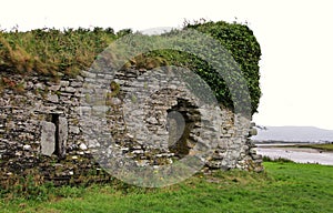 Ruins of an old stone castle in Ireland