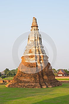 Ruins of the old stupa, chai watthanaram temple in ayutthaya