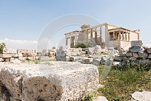 Ruins of old temple of Athena Polias near Parthenon temple, Athens, Greece