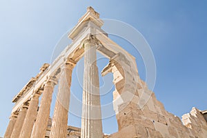 Ruins of old temple of Athena Polias near Parthenon temple, Athens, Greece