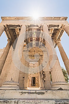 Ruins of old temple of Athena Polias near Parthenon temple, Athens, Greece