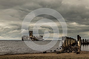 Ruins of Old Torpedownia Hexengrund on Baltic Sea in Babie Doly, Gdynia, Poland