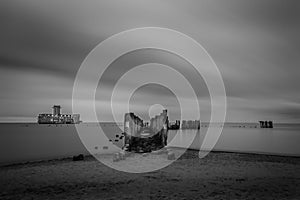 Ruins of Old Torpedownia Hexengrund on Baltic Sea in Babie Doly, Gdynia, Poland