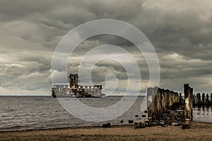 Ruins of Old Torpedownia Hexengrund on Baltic Sea in Babie Doly, Gdynia, Poland