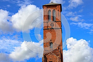 Ruins of the old tower of the reformist church in the city of Sovetsk