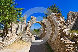 Ruins of old town in Mystras, Greece