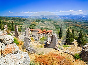 Ruins of old town in Mystras, Greece