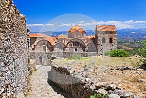 Ruins of old town in Mystras, Greece