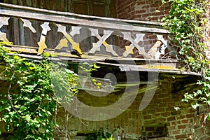 Ruins of an old wooden terrace, a historic manor house in central Poland