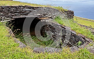 Ruins of Orongo village on Rapa Nui, Easter Island, Chile