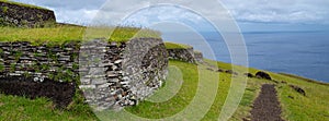 Ruins of Orongo village on Rapa Nui, Easter Island, Chile