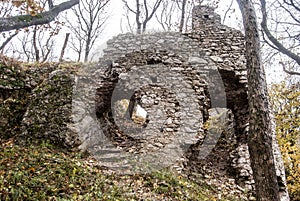 Ruins of Ostry kamen castle in Male Karpaty mountains