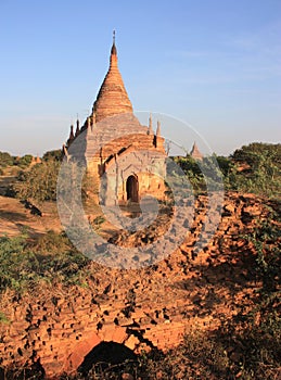 Ruins of a Pagoda at sunset in Bagan, Myanmar