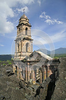 Ruins of the Paricutin church, in michoacan, mexico photo