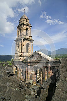 Ruins of the Paricutin church, in michoacan, mexico