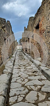 Ruins in Pompeii, Italy on the Amalfi coast near Naples
