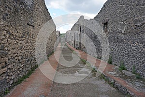 Ruins of Pompeii, Italy, detail of street