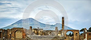 Ruins of Pompeii with Vesuvius in the distance, Italy