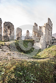 Ruins of Povazsky hrad castle above Povazska Bystrica city in Slovakia