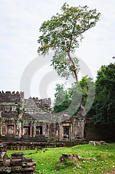 Ruins of Pra Khan Temple in Angkor Thom of Cambodia