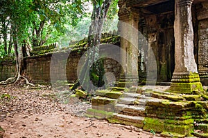 Ruins of Pra Khan Temple in Angkor Thom of Cambodia