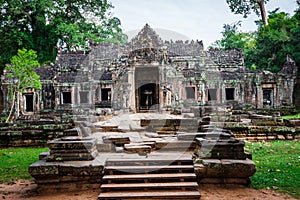 Ruins of Pra Khan Temple in Angkor Thom of Cambodia