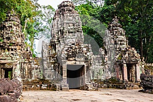 Ruins of Pra Khan Temple in Angkor Thom of Cambodia