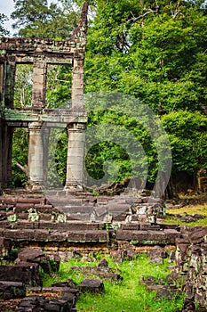 Ruins of Pra Khan Temple in Angkor Thom of Cambodia