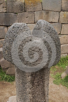 ruins preinca, Chucuito near Puno, rock phallus in the temple of fertility,peru