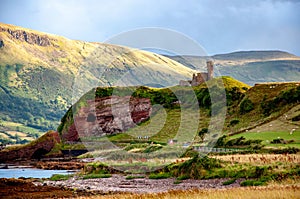 Ruins of Red Bay Castle in Northern Ireland, UK