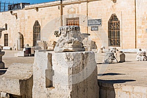 Ruins and remains of columns next to the Al-Aqsa Mosque  located in the Old City of Jerusalem, the third holiest site in Islam.