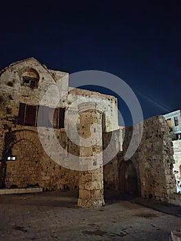 Ruins in Rhodes old town museum at night