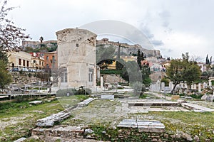 Ruins in Roman Agora and Tower of the Winds or the Horologion of Andronikos Kyrrhestes