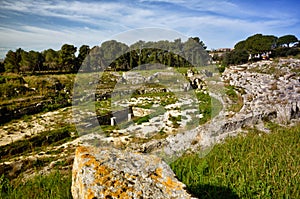 Ruins of the Roman amphitheater in Syracuse Neapolis