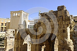 Ruins of the roman amphitheatre, Lecce, Italy.