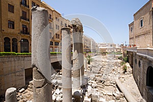 Ruins of the Roman Cardo and Decumanus crossing in downtown Beirut. Beirut, Lebanon