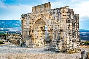 Ruins of the roman city of Volubilis, UNESCO world heritage site near Fes and Meknes, Morocco