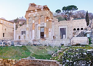 The ruins of the Roman Forum in Brescia in the center of the anc photo